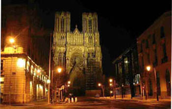 Exterior of the Rheims Cathedral at night